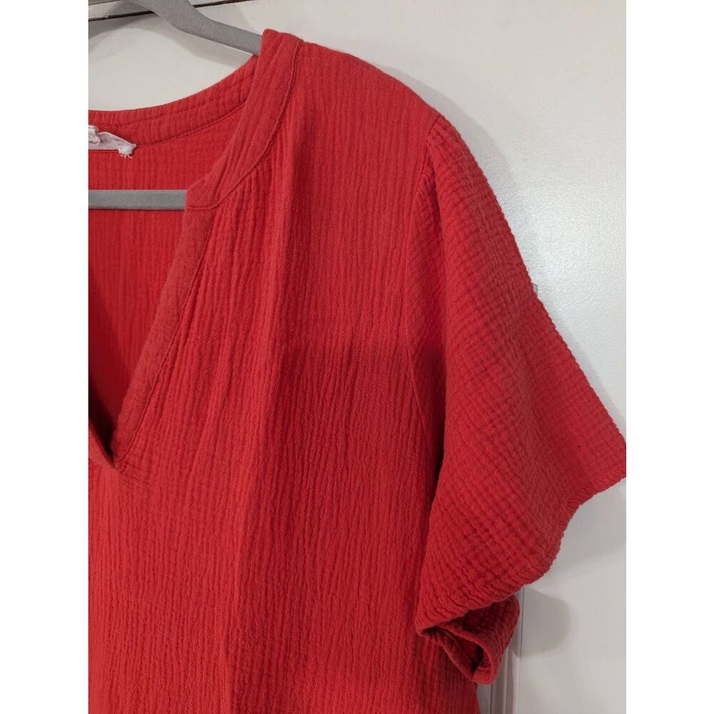 Lucky Brand Dress women's size 1X red gauze tiered V-neck pockets airy - Picture 2 of 7